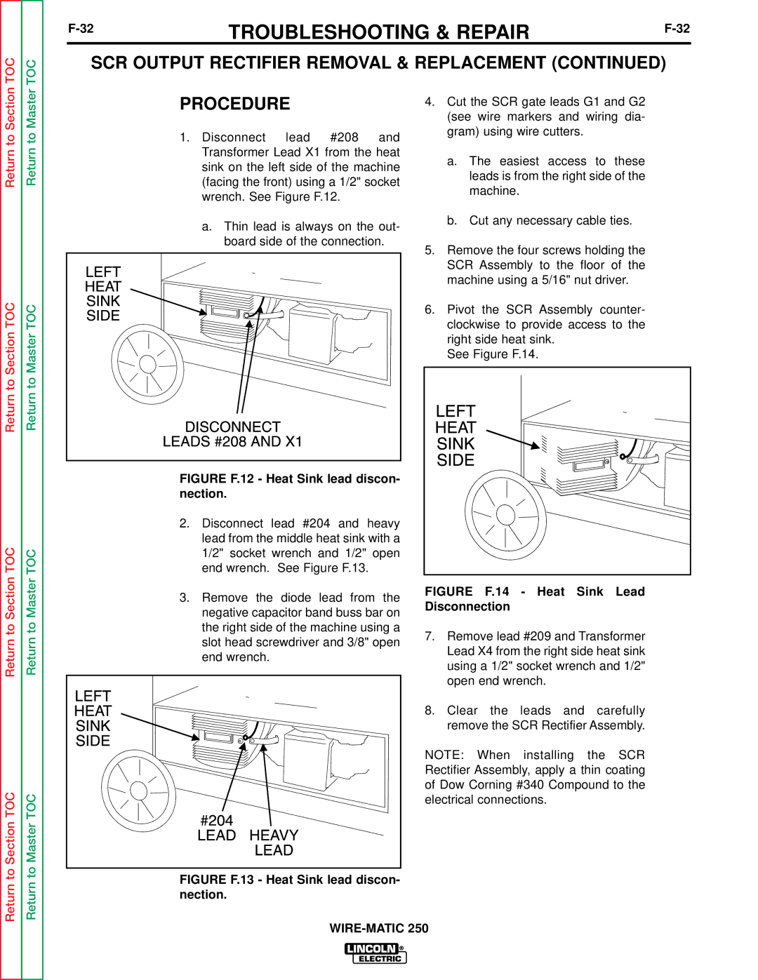Lincoln Electric SVM 117-A service manual Right side heat sink See Figure F.14, Disconnection Heat Sink Lead 