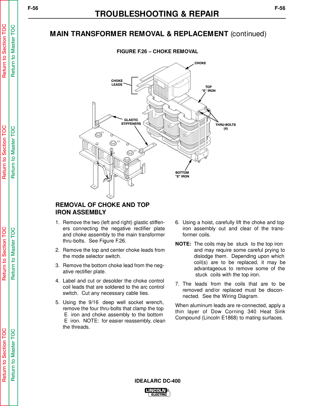 Lincoln Electric SVM 122-A service manual Removal of Choke and TOP Iron Assembly, Figure F.26 Choke Removal 