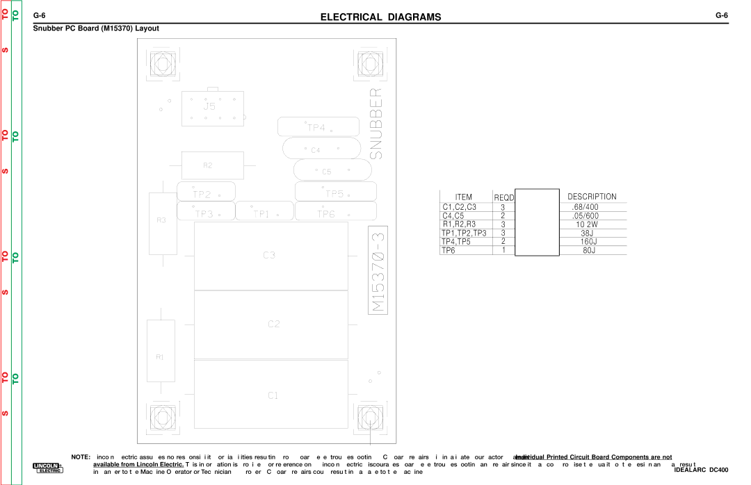 Lincoln Electric SVM 122-A service manual Snubber PC Board M15370 Layout 