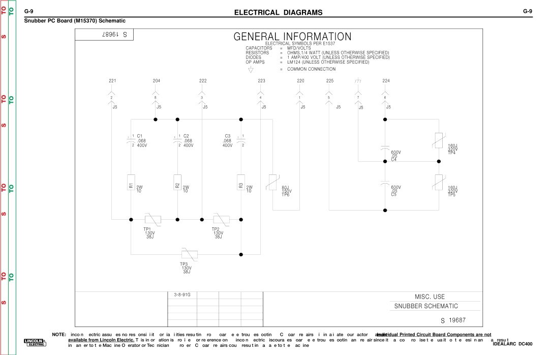 Lincoln Electric SVM 122-A service manual General Information, Snubber PC Board M15370 Schematic 