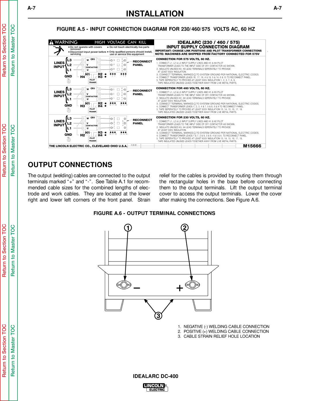 Lincoln Electric SVM 122-A service manual Output Connections, Figure A.6 Output Terminal Connections 