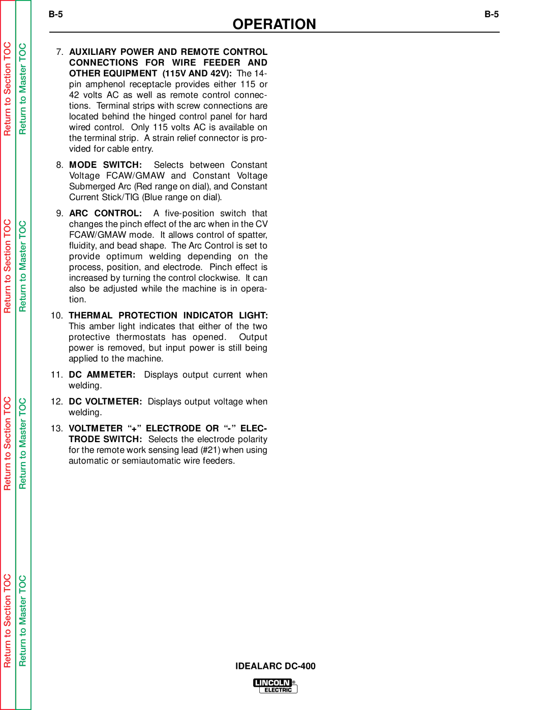 Lincoln Electric SVM 122-A service manual Operation 