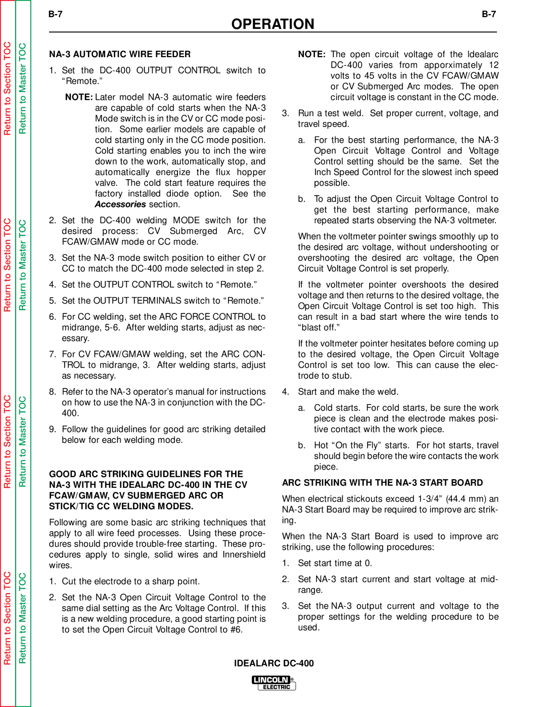 Lincoln Electric SVM 122-A service manual NA-3 Automatic Wire Feeder, ARC Striking with the NA-3 Start Board 