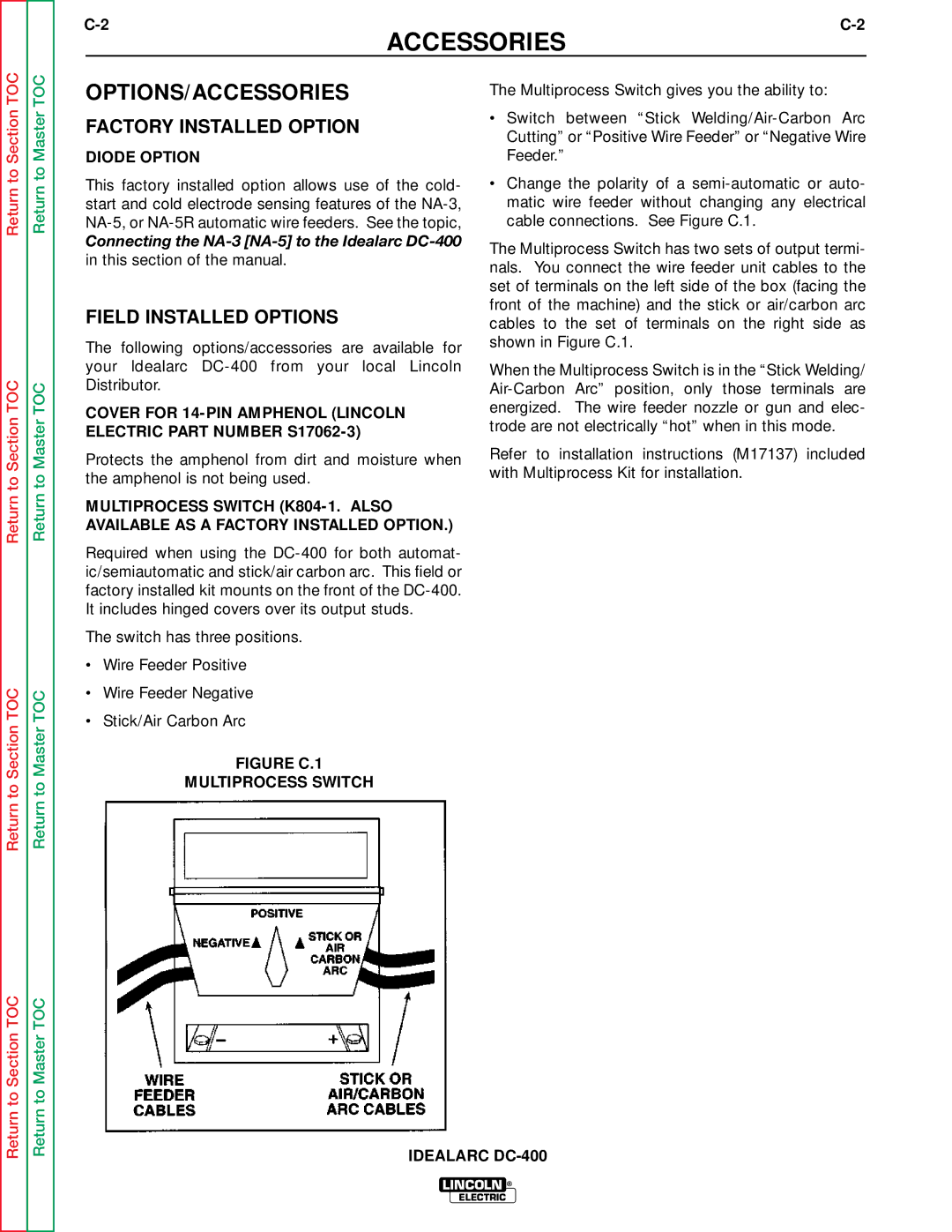 Lincoln Electric SVM 122-A Options/Accessories, Factory Installed Option, Field Installed Options, Diode Option 