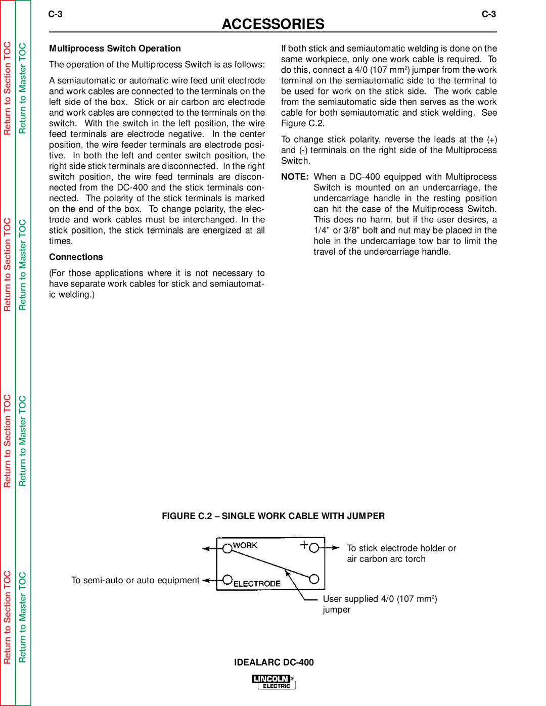 Lincoln Electric SVM 122-A service manual Multiprocess Switch Operation, Connections 