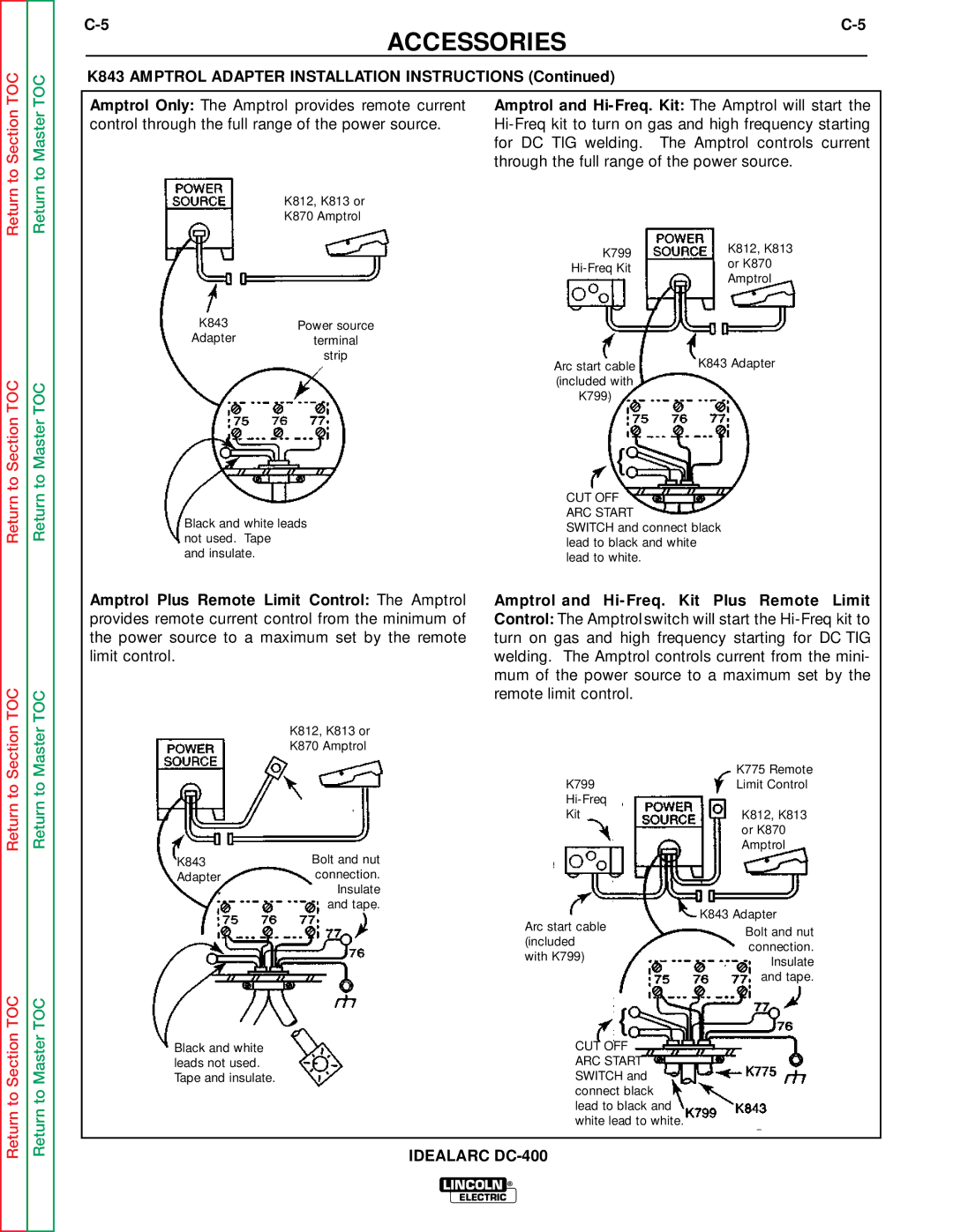 Lincoln Electric SVM 122-A K843 Amptrol Adapter Installation Instructions, Amptrol and Hi-Freq. Kit The Amptrol will start 