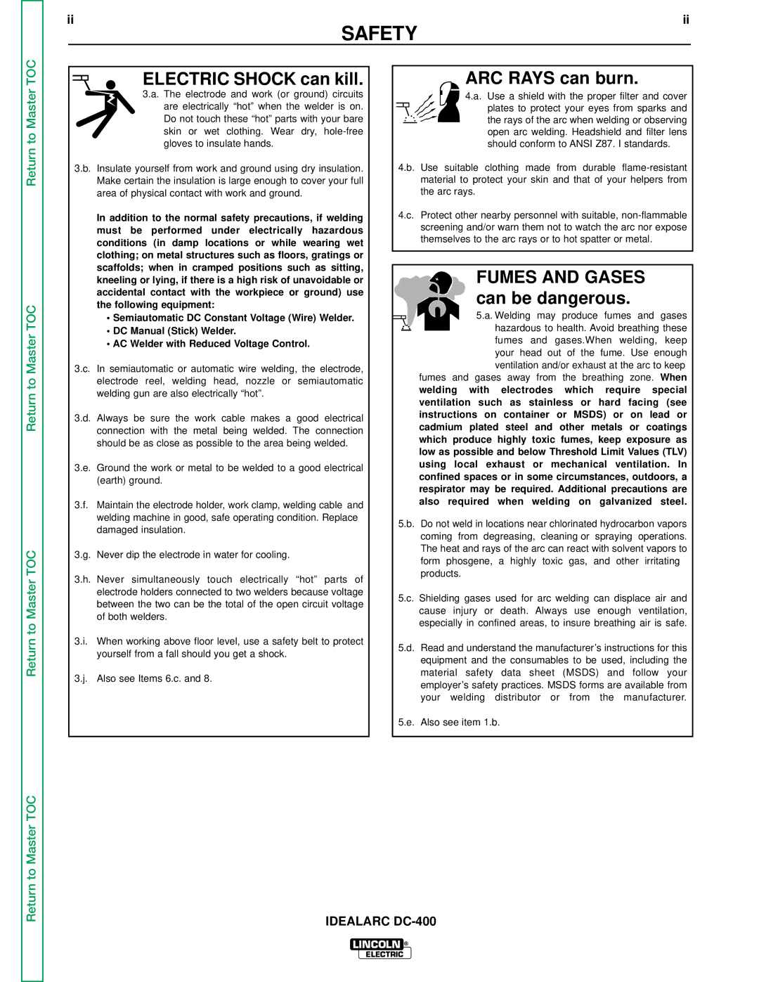 Lincoln Electric SVM 122-A service manual Electric Shock can kill 