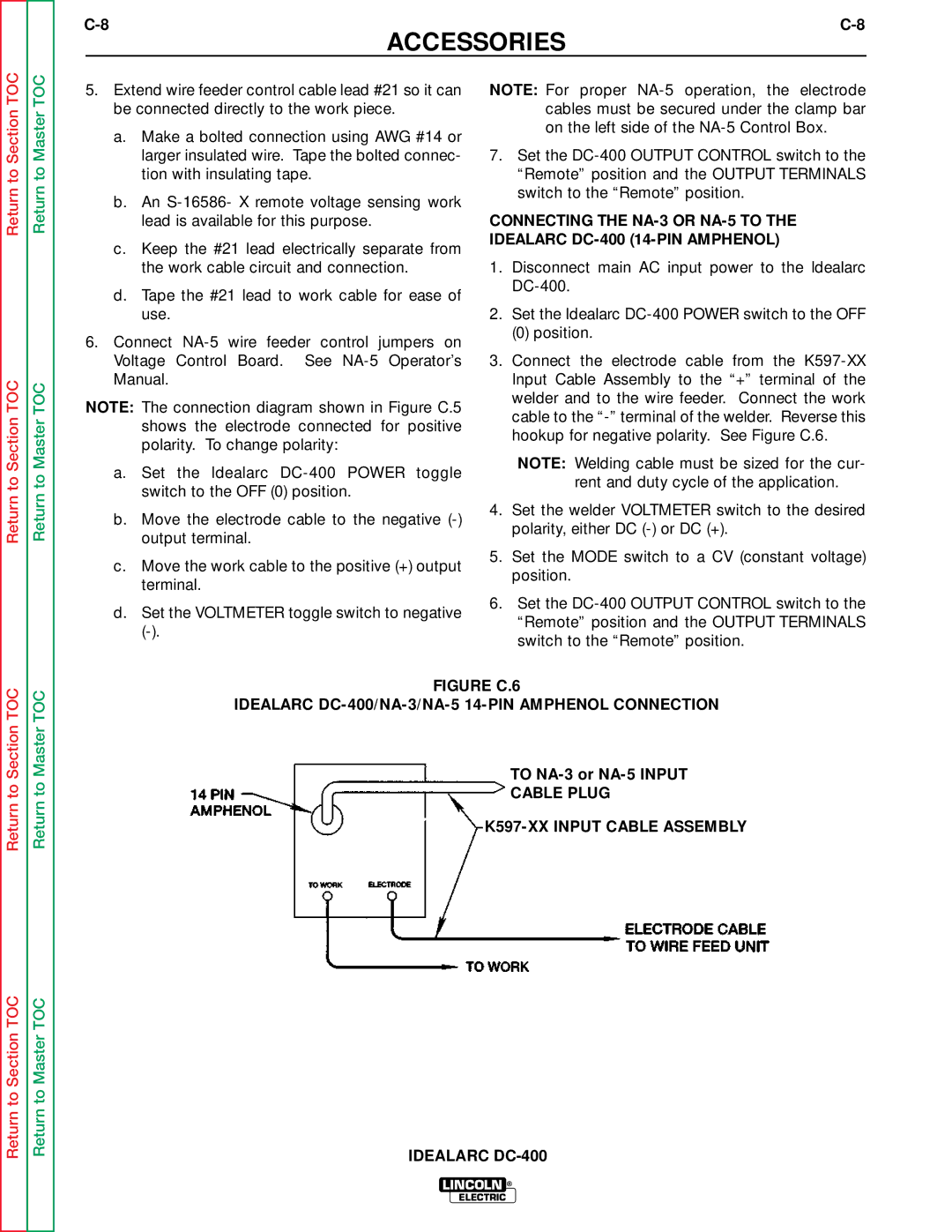 Lincoln Electric SVM 122-A service manual To NA-3 or NA-5 Input, Cable Plug K597-XX Input Cable Assembly Idealarc DC-400 