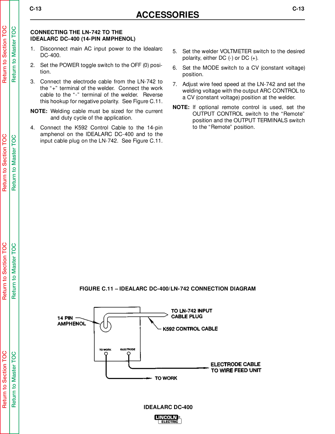 Lincoln Electric SVM 122-A service manual Figure C.11 Idealarc DC-400/LN-742 Connection Diagram 