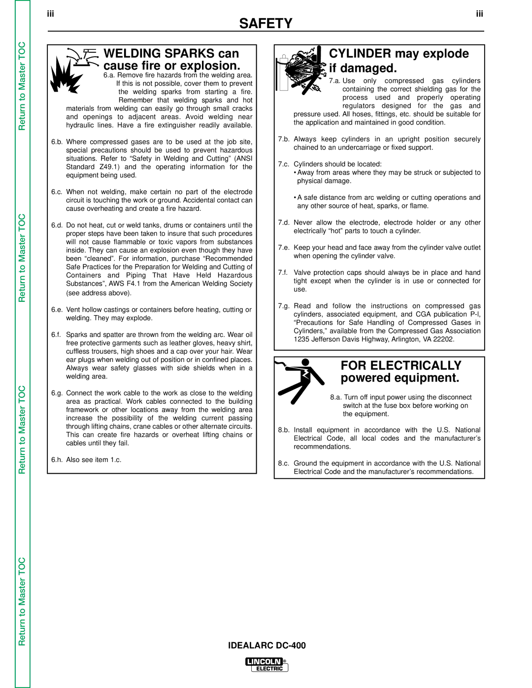 Lincoln Electric SVM 122-A service manual Cylinder may explode if damaged 