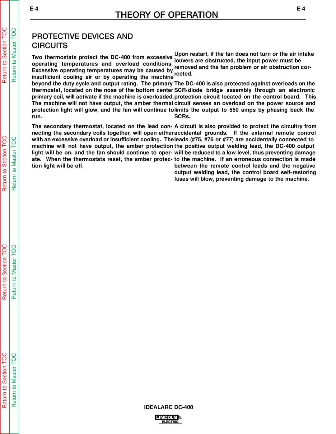 Lincoln Electric SVM 122-A service manual Protective Devices and Circuits 