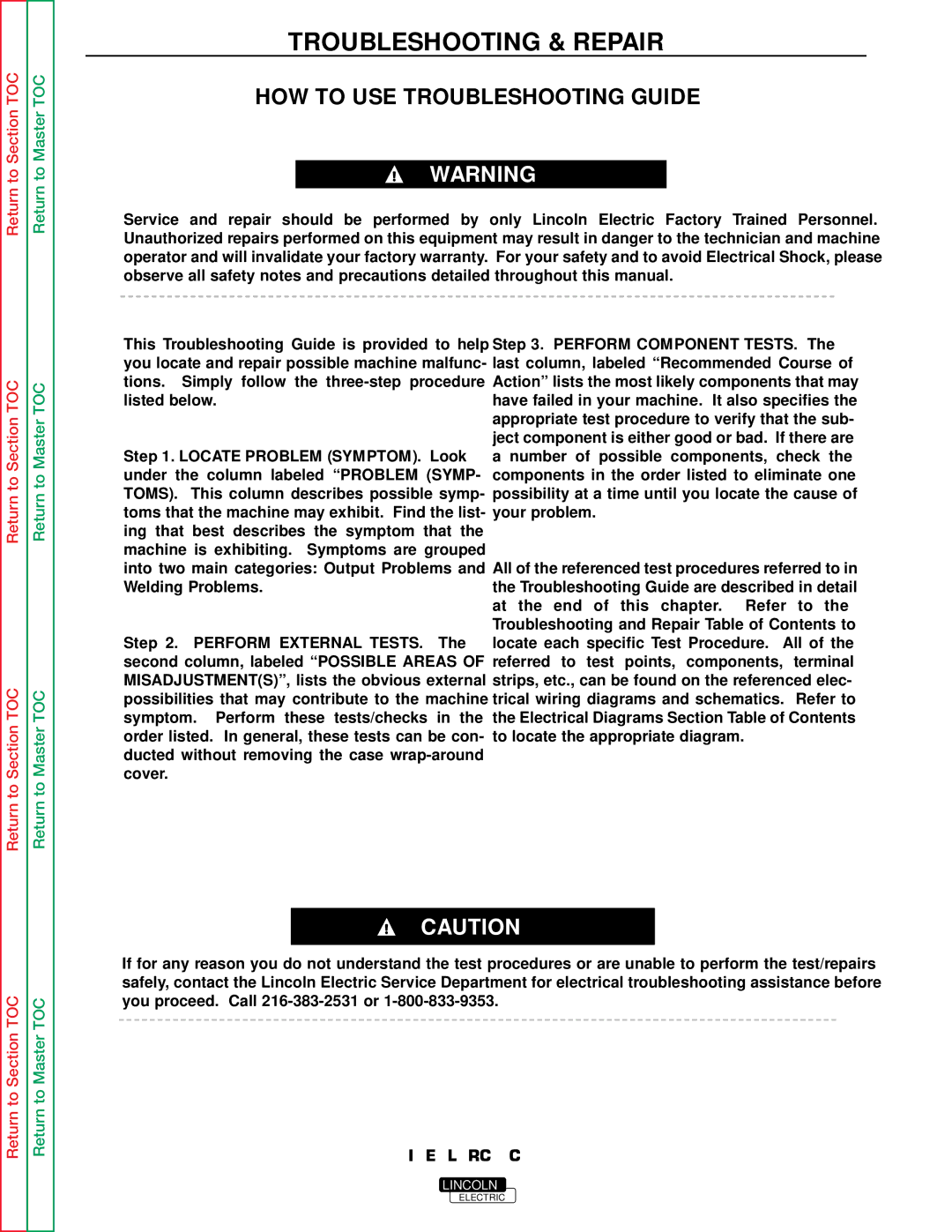 Lincoln Electric SVM 122-A service manual Troubleshooting & Repair, HOW to USE Troubleshooting Guide 