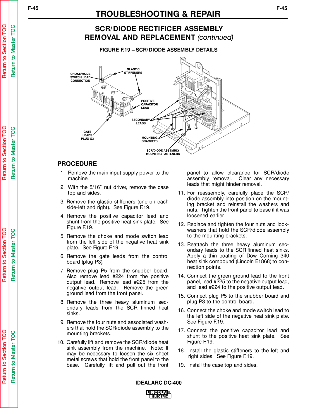 Lincoln Electric SVM 122-A service manual SCR/DIODE Rectificer Assembly, Removal and Replacement 