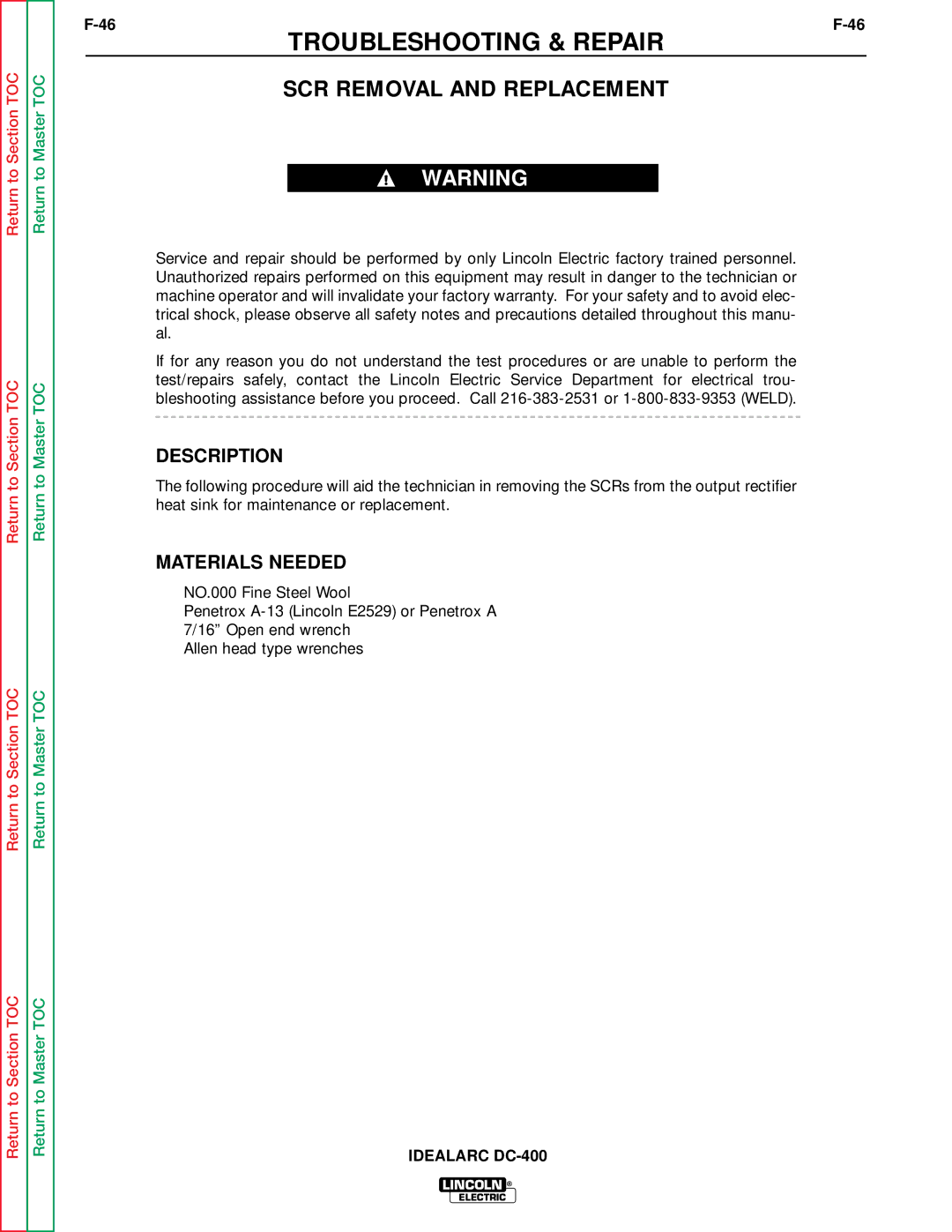 Lincoln Electric SVM 122-A service manual SCR Removal and Replacement 