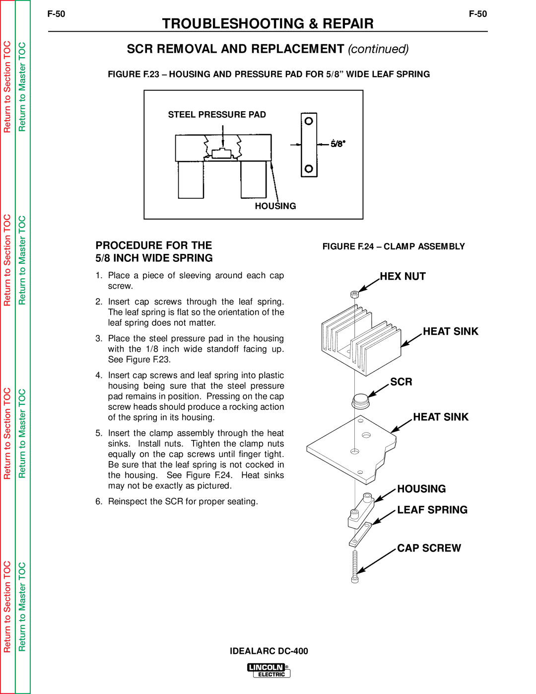 Lincoln Electric SVM 122-A service manual Procedure for, Inch Wide Spring 