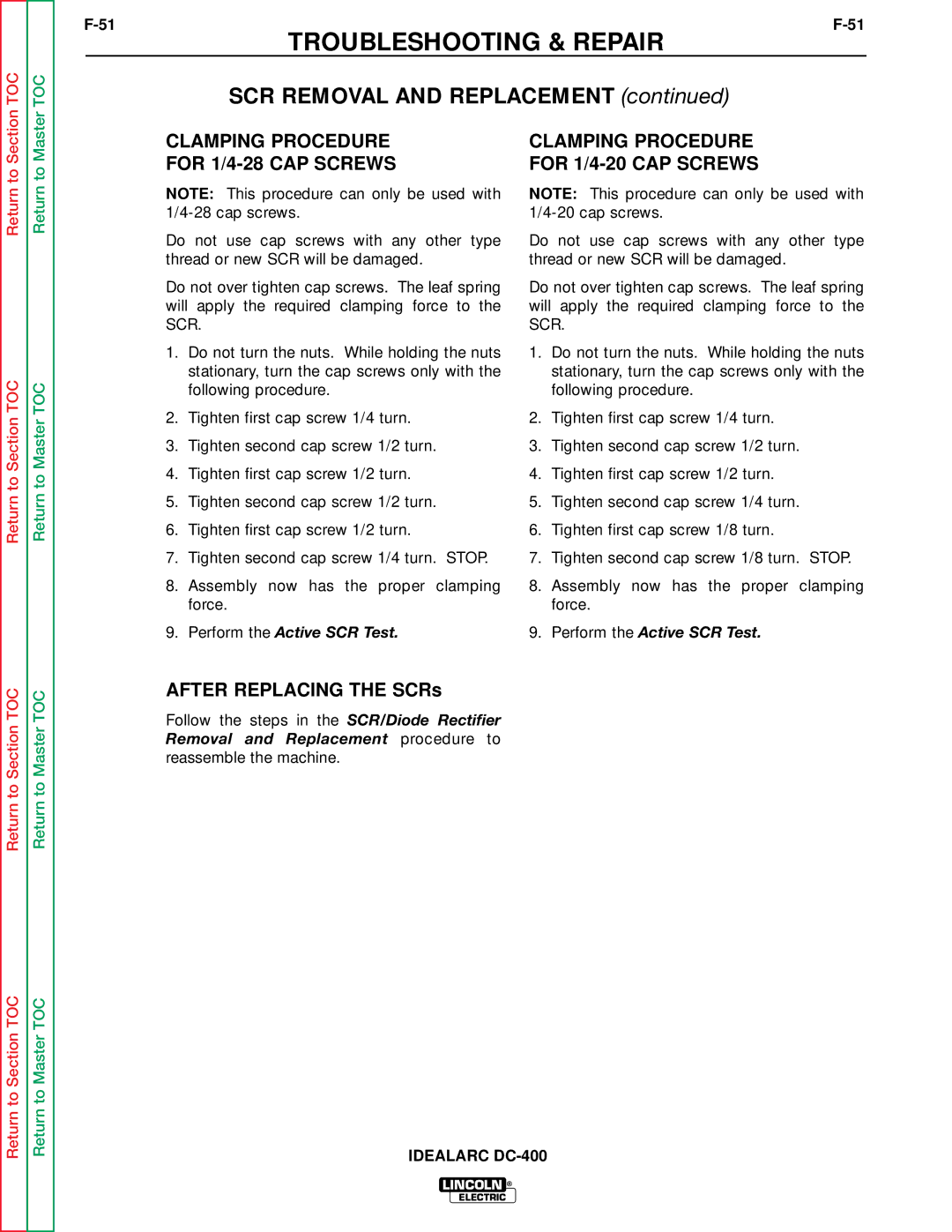 Lincoln Electric SVM 122-A service manual After Replacing the SCRs 