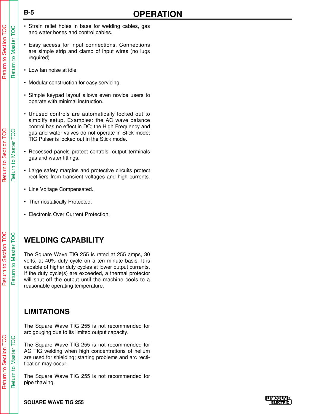 Lincoln Electric SVM100-A service manual Welding Capability, Limitations 