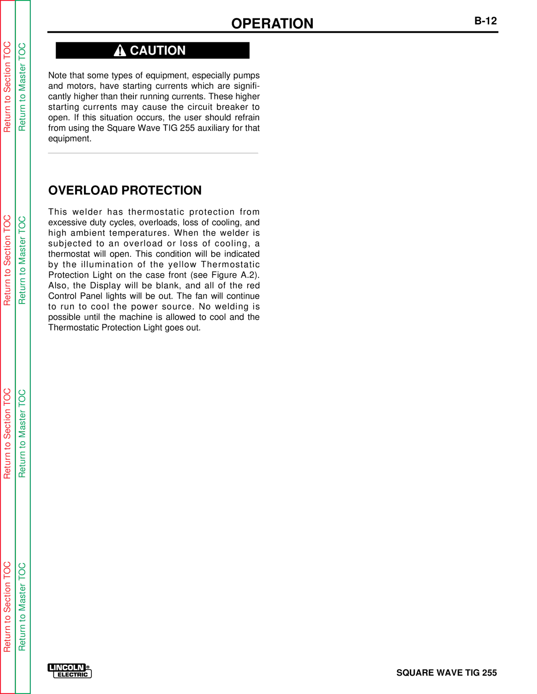 Lincoln Electric SVM100-A service manual Overload Protection 