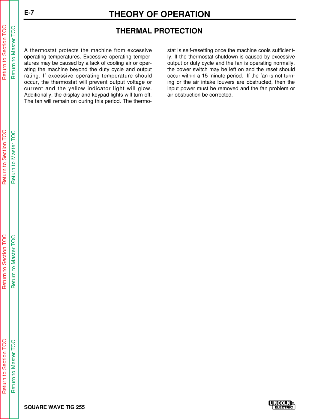 Lincoln Electric SVM100-A service manual Thermal Protection 