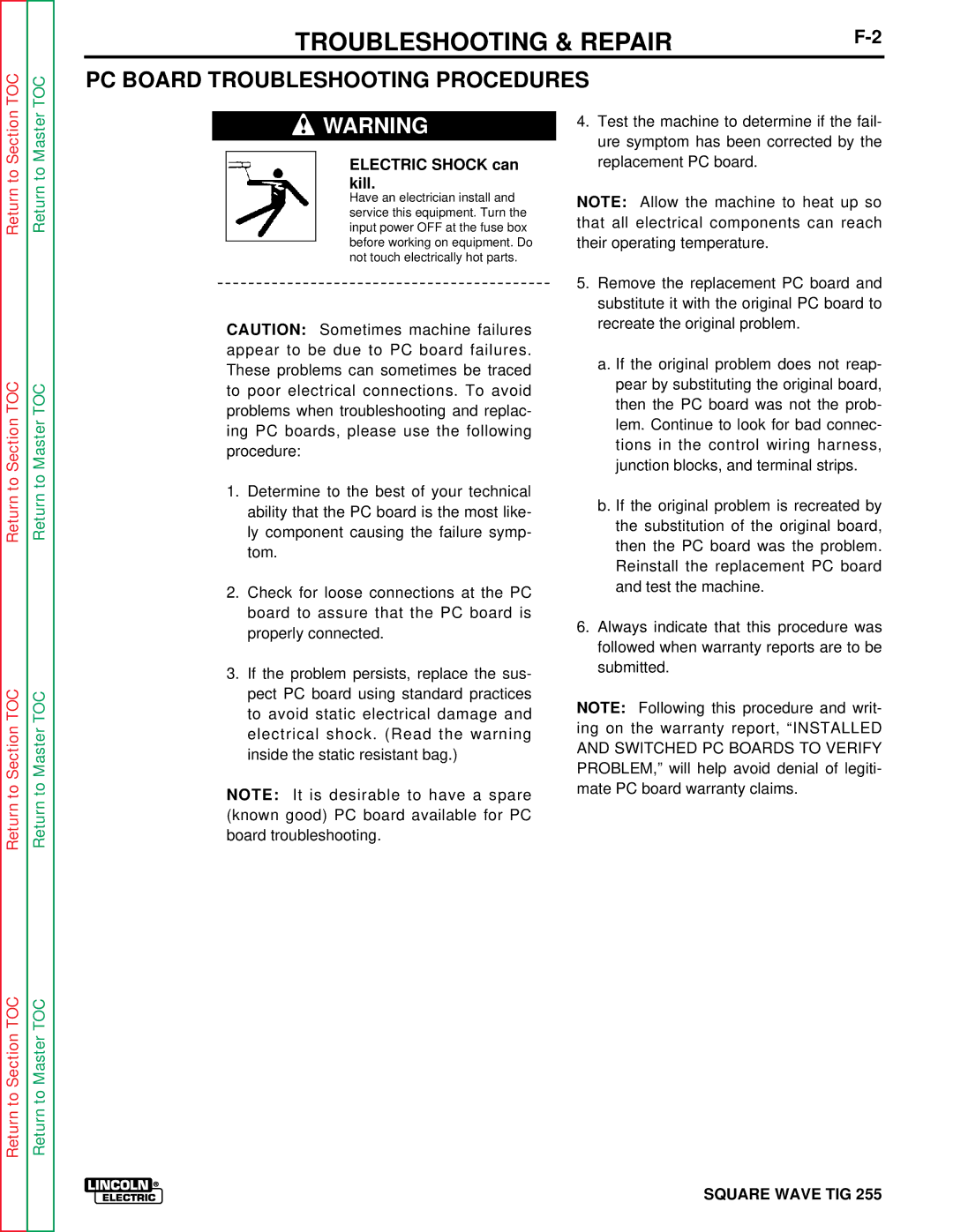 Lincoln Electric SVM100-A service manual Troubleshooting & Repair, PC Board Troubleshooting Procedures 