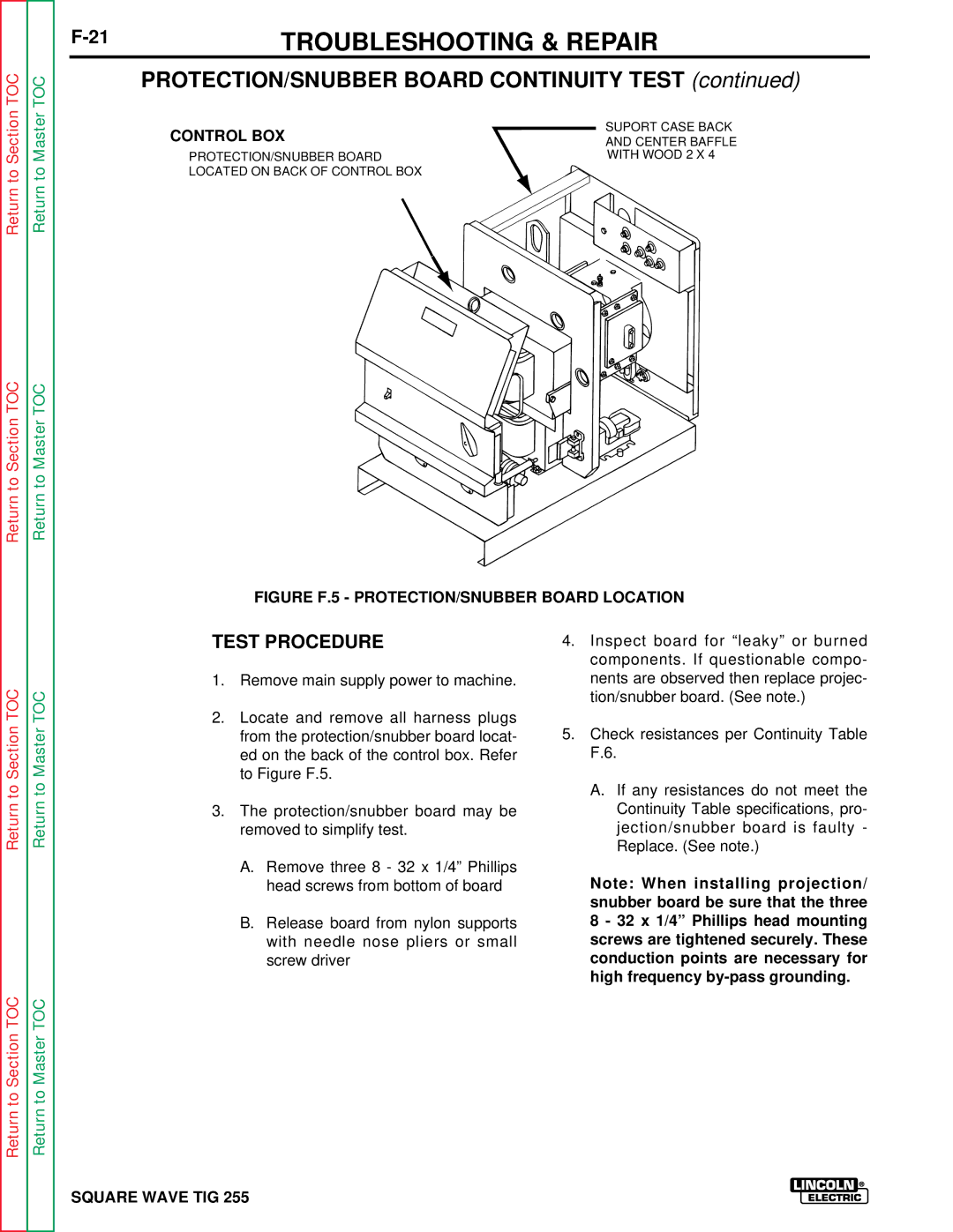 Lincoln Electric SVM100-A service manual PROTECTION/SNUBBER Board Continuity Test 