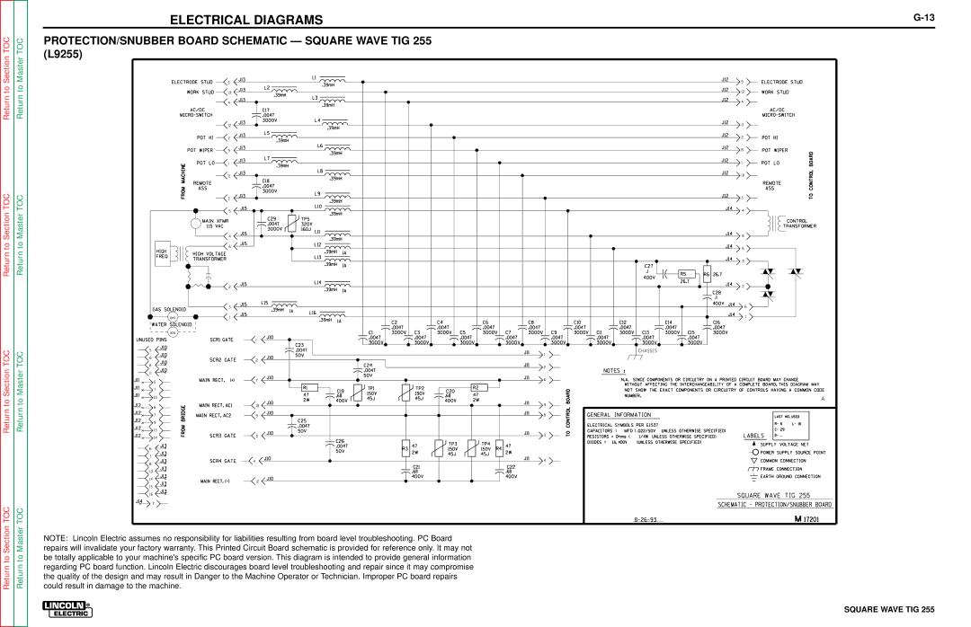 Lincoln Electric SVM100-A service manual PROTECTION/SNUBBER Board Schematic Square Wave TIG 255 L9255 