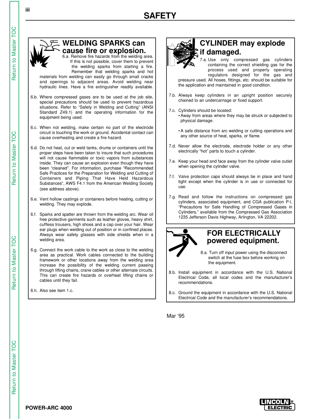 Lincoln Electric SVM103-A service manual Welding Sparks can cause fire or explosion, Iii 