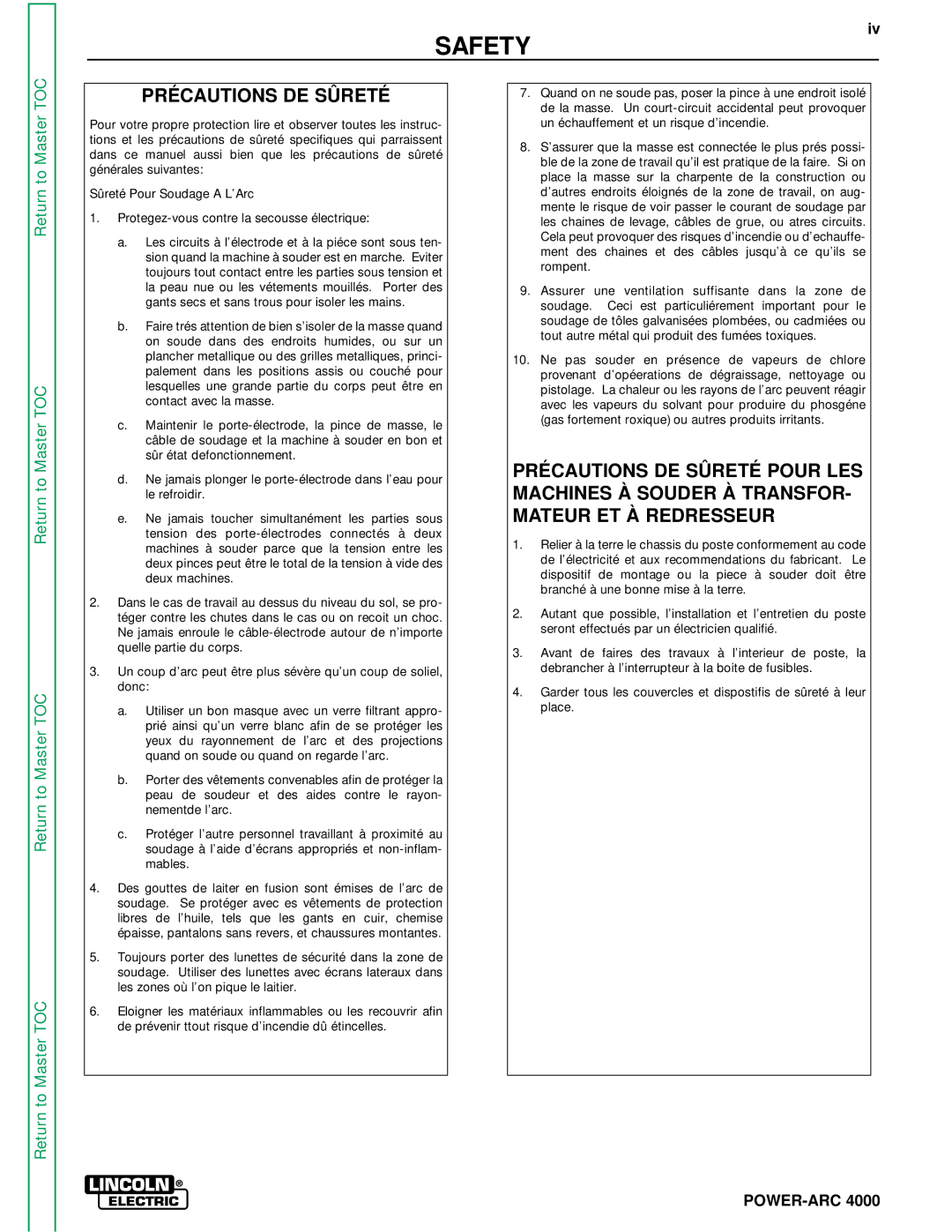 Lincoln Electric SVM103-A service manual Précautions DE Sûreté 