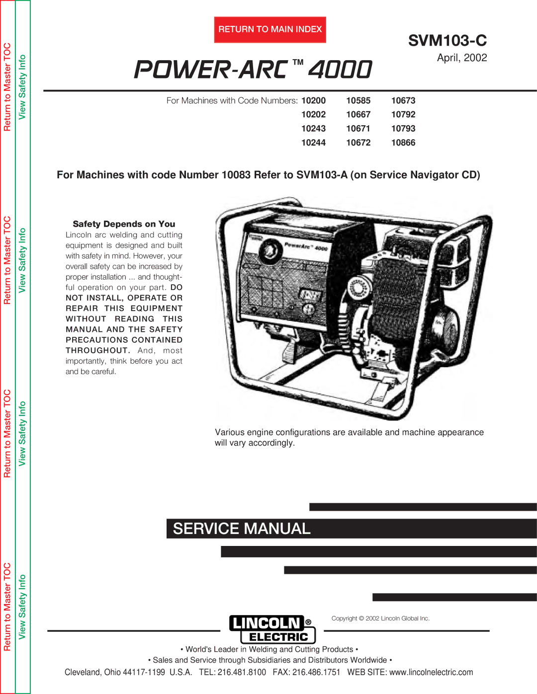 Lincoln Electric SVM103-C service manual Power-Arc, Safety Depends on You 