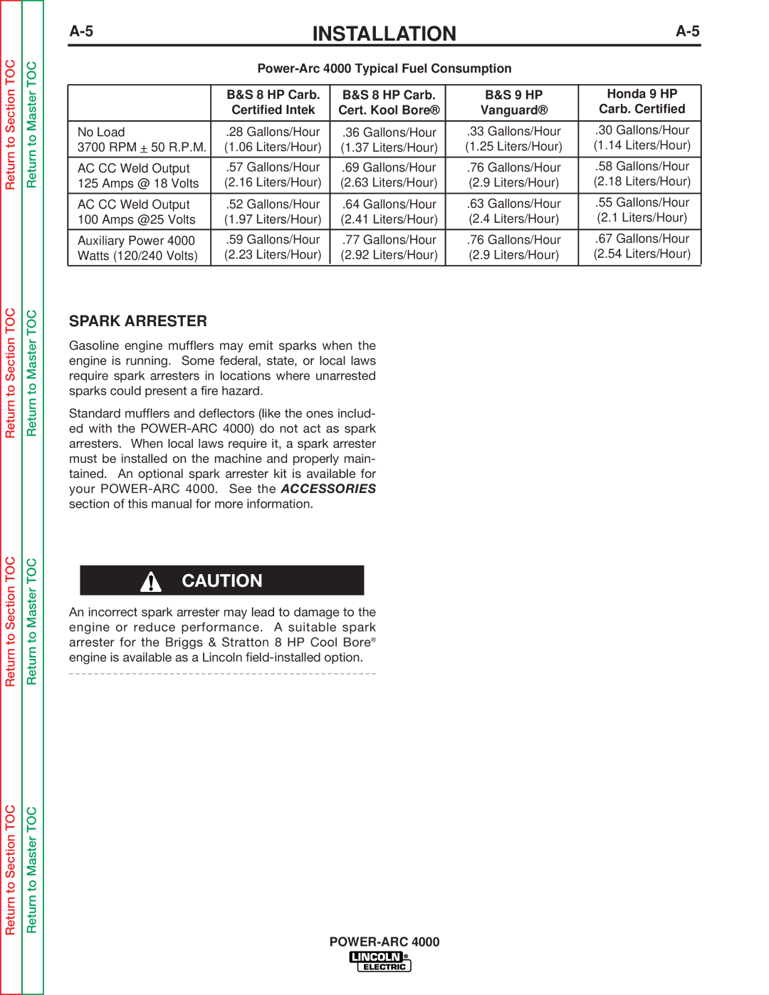 Lincoln Electric SVM103-C service manual Spark Arrester, Cert. Kool Bore 