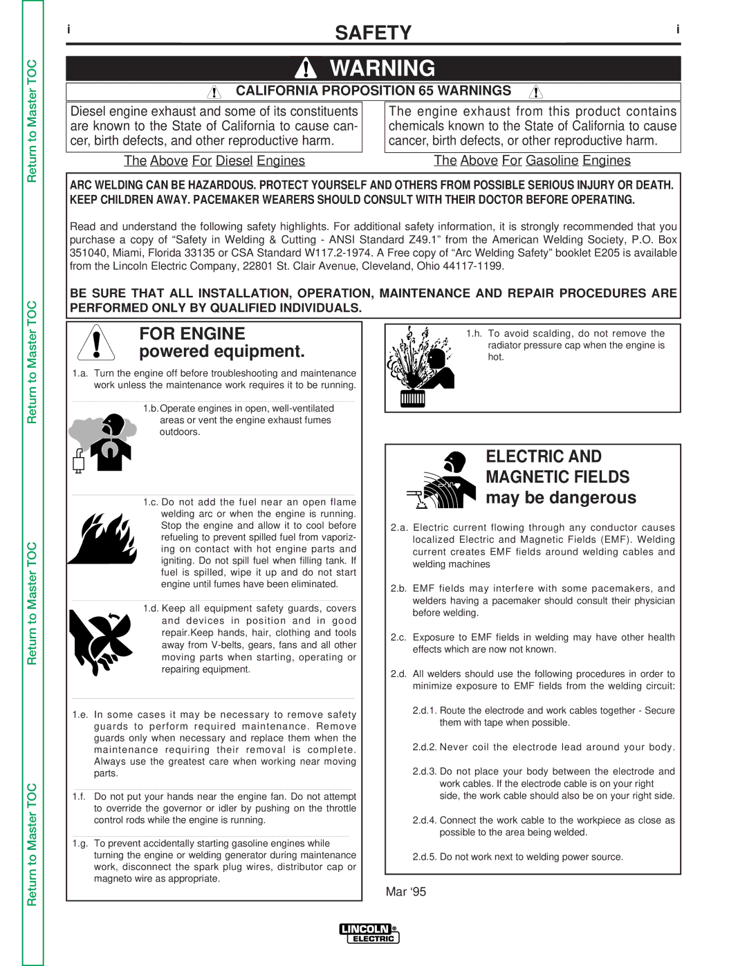 Lincoln Electric SVM103-C service manual Safety, California Proposition 65 Warnings 