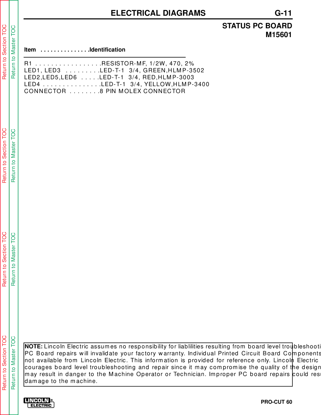 Lincoln Electric SVM104-A service manual Status PC Board, M15601 