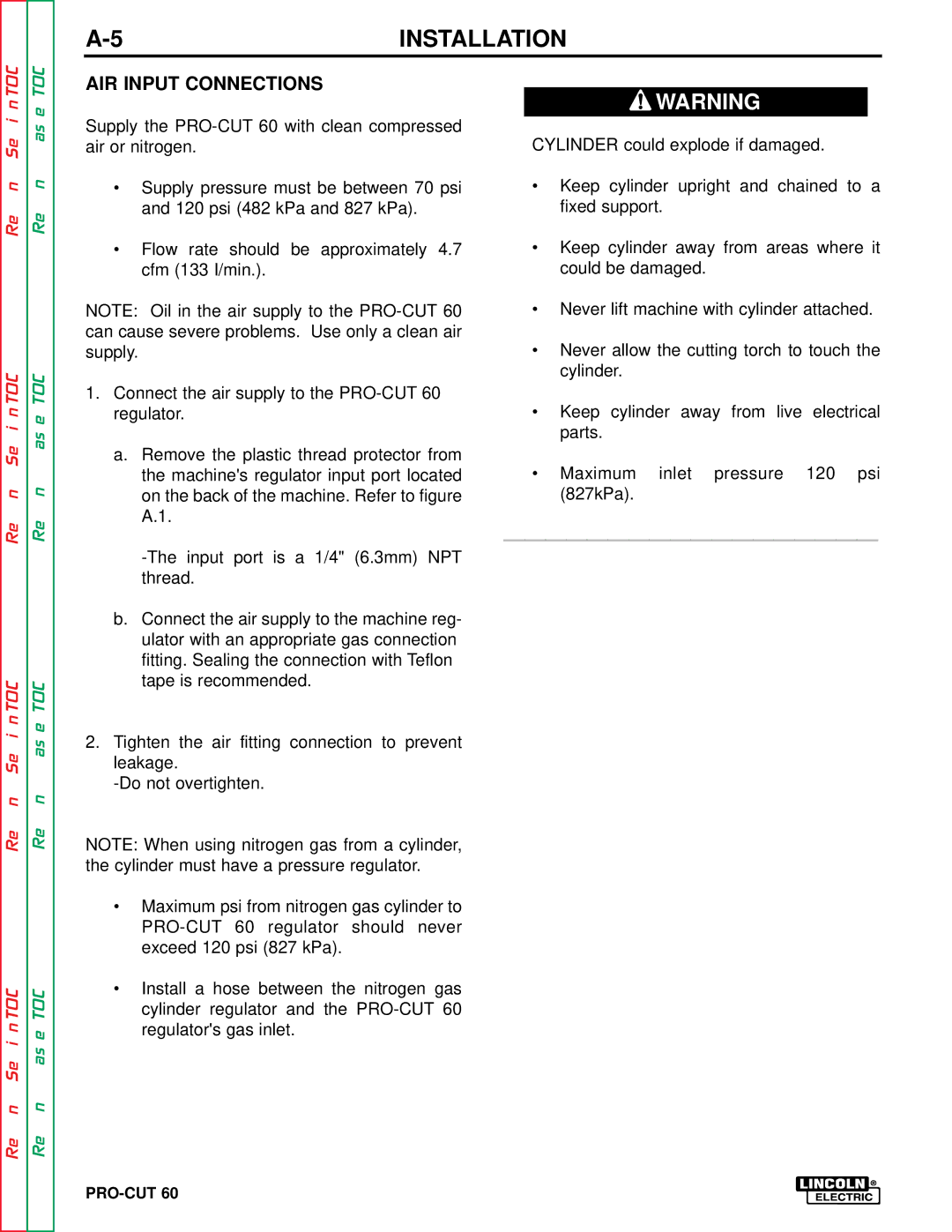 Lincoln Electric SVM104-A service manual AIR Input Connections 