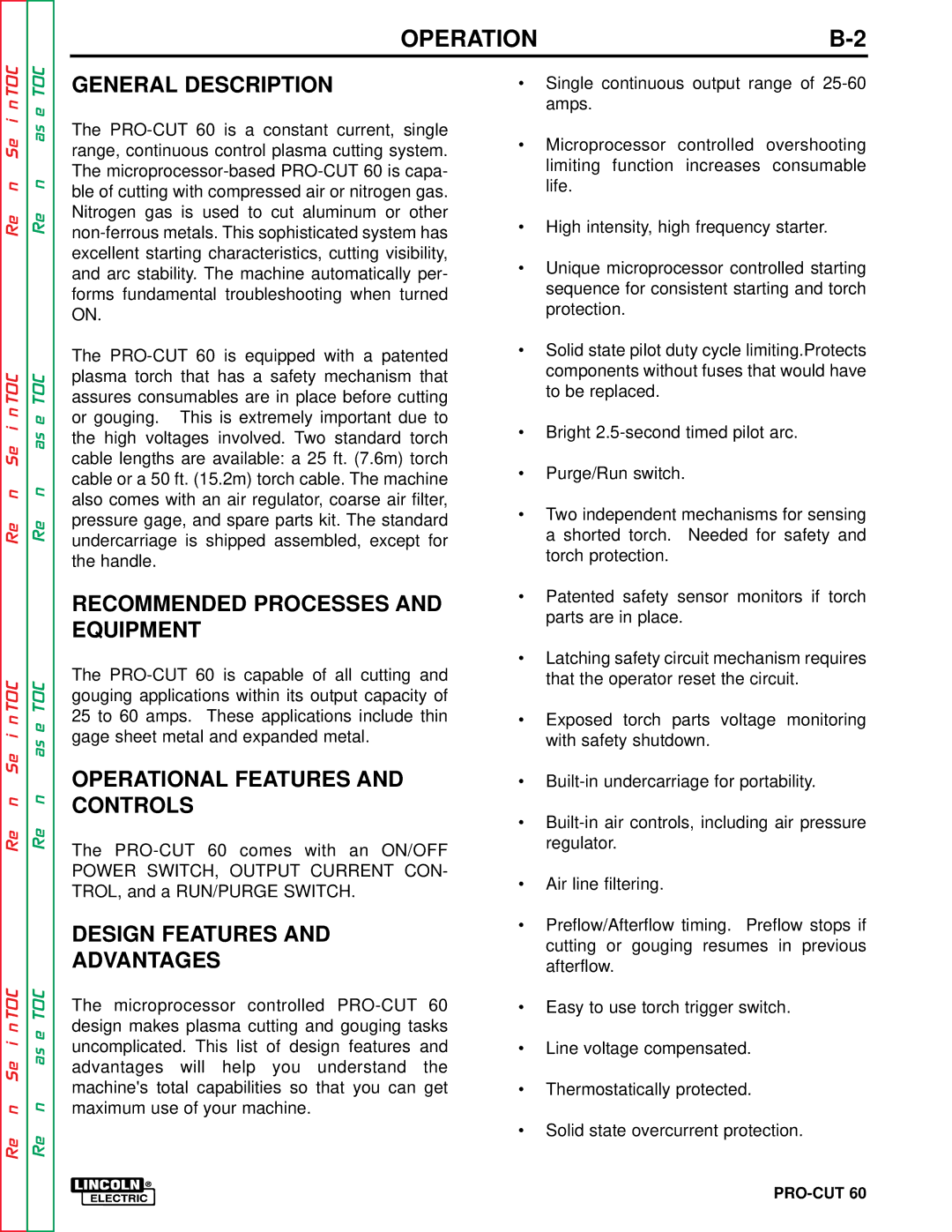 Lincoln Electric SVM104-A General Description, Recommended Processes and Equipment, Operational Features and Controls 