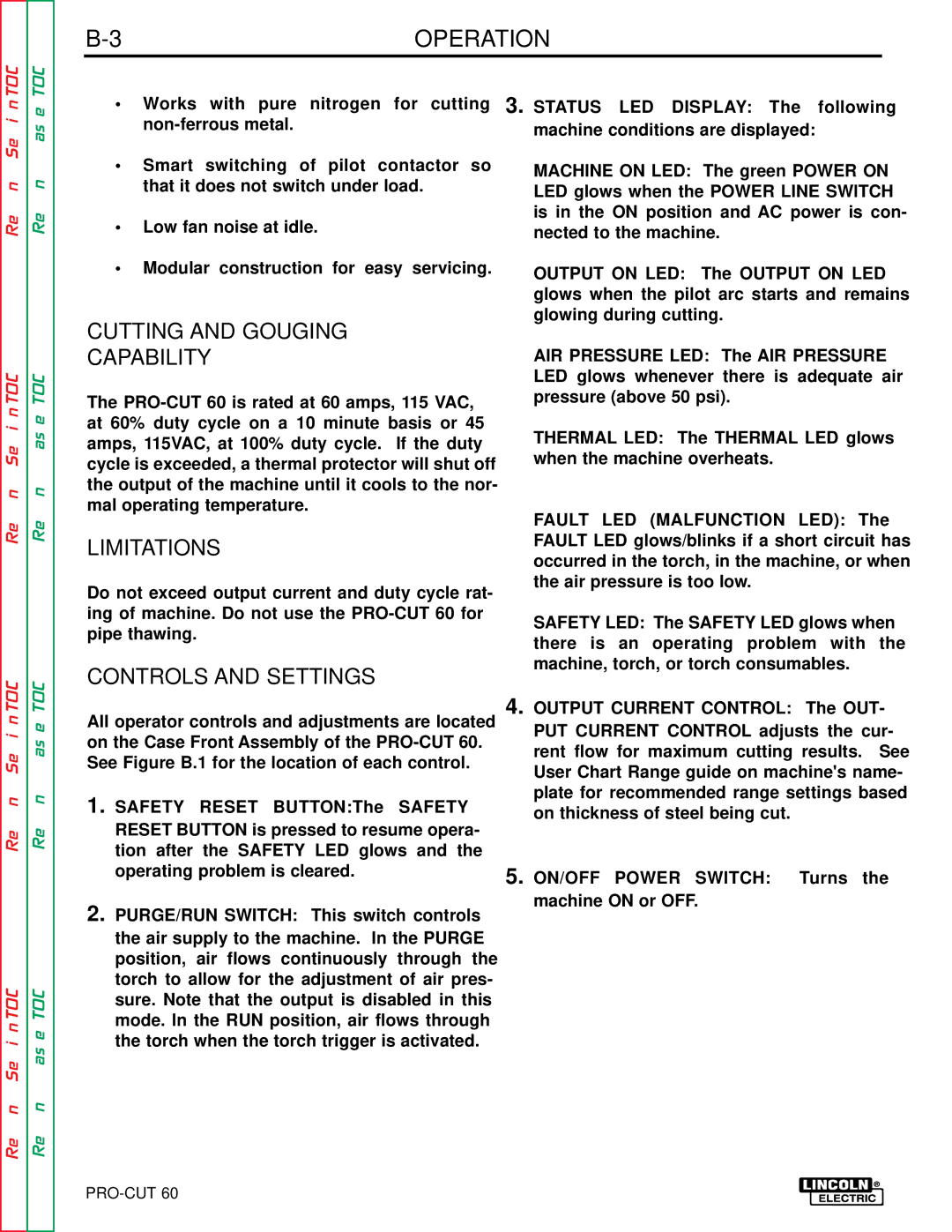 Lincoln Electric SVM104-A service manual Cutting and Gouging Capability, Limitations, Controls and Settings 