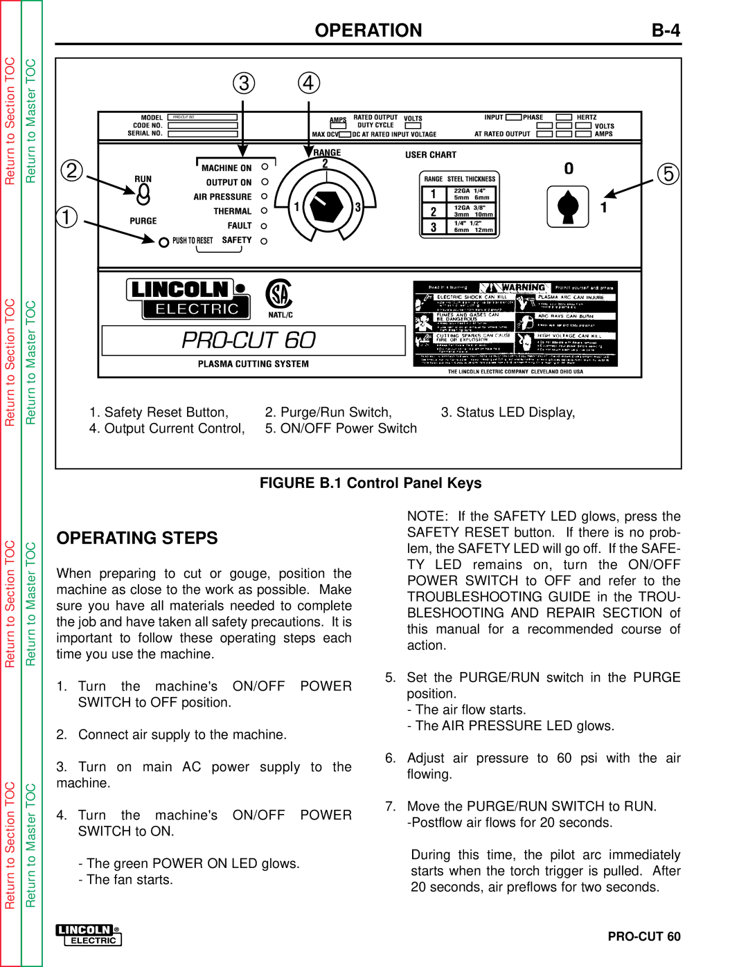 Lincoln Electric SVM104-A service manual Operating Steps, On/Off 