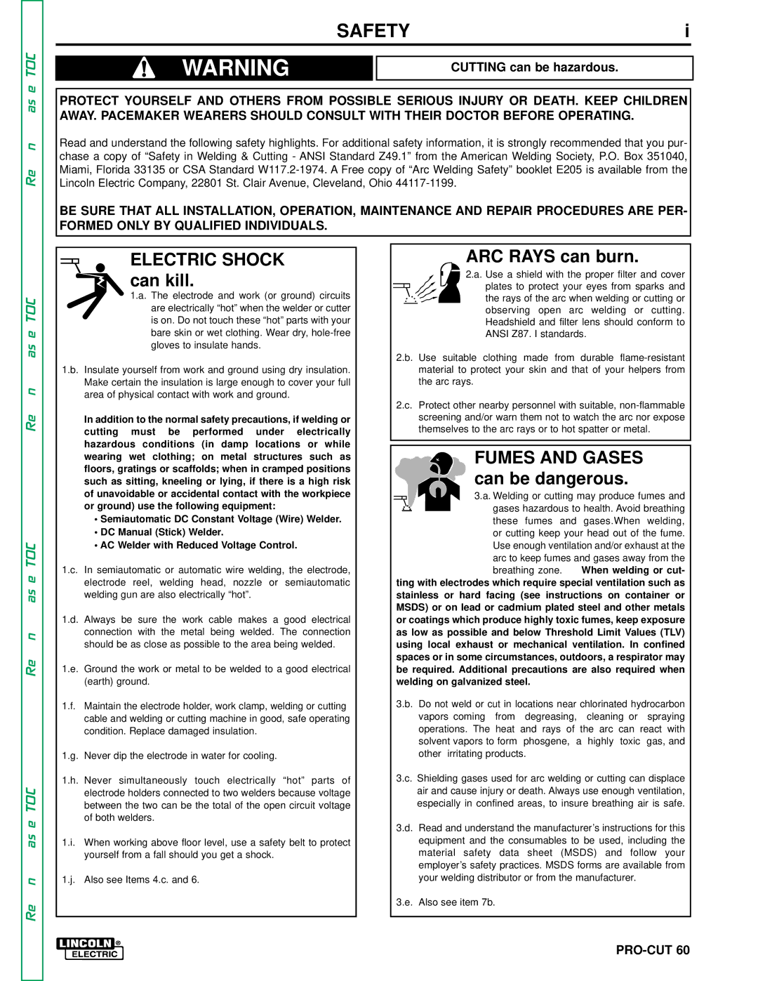 Lincoln Electric SVM104-A service manual Safety, Electric Shock can kill 