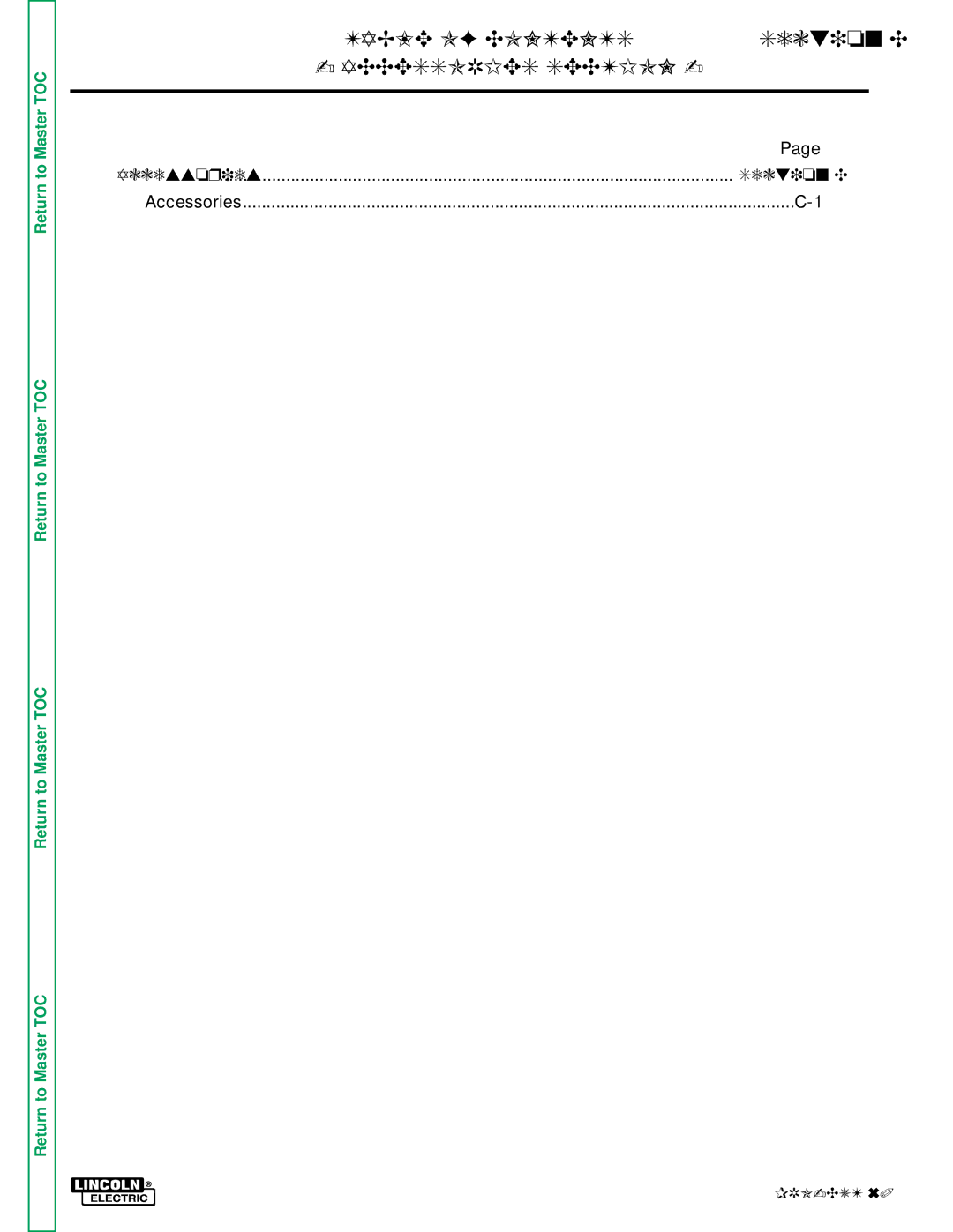 Lincoln Electric SVM104-A service manual Table of Contents, Accessories Section 