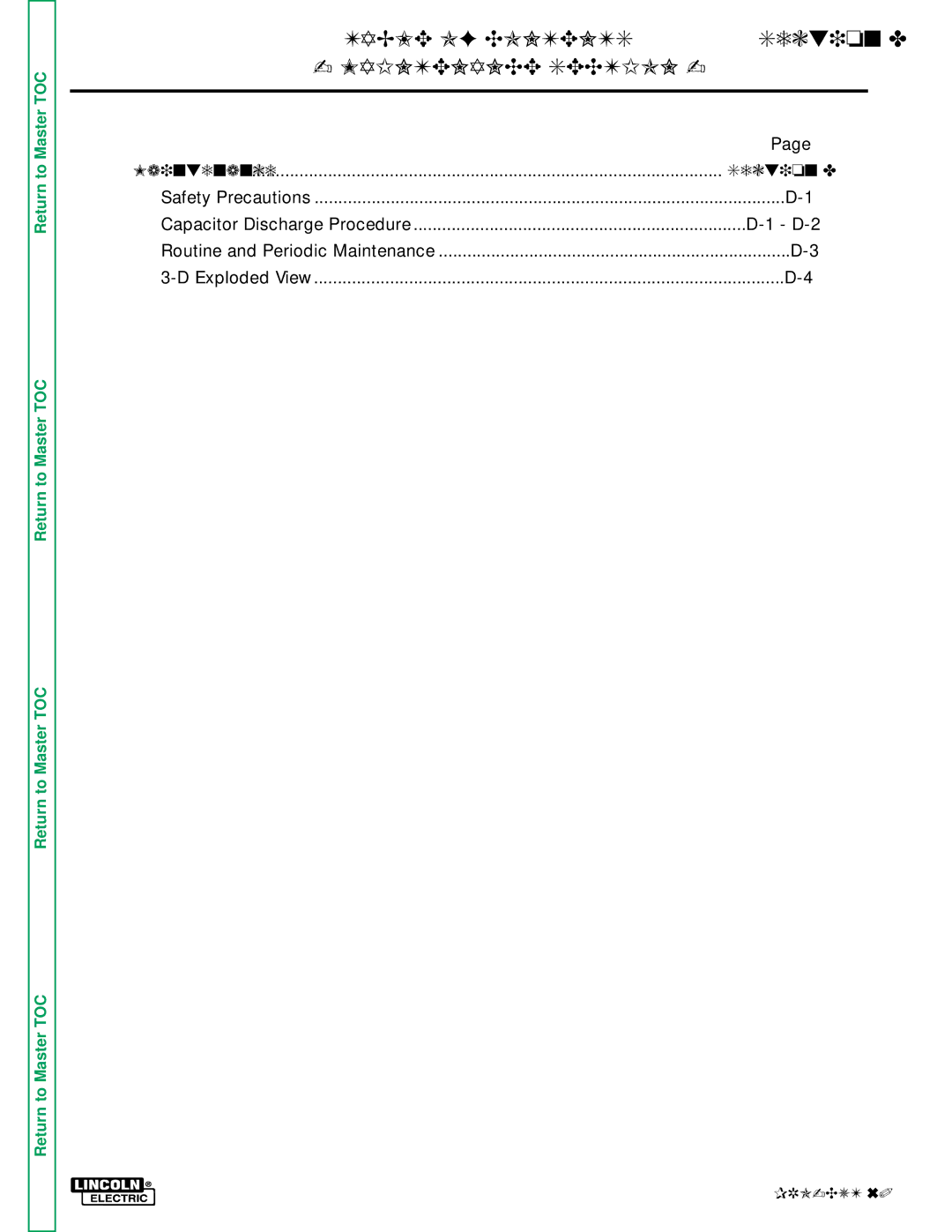 Lincoln Electric SVM104-A service manual Maintenance Section, Section D 