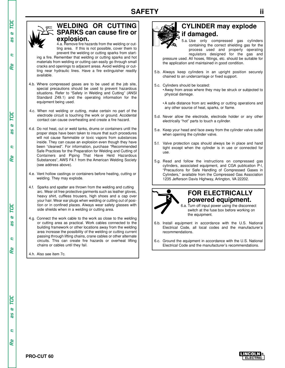 Lincoln Electric SVM104-A service manual Welding or Cutting Sparks can cause fire or explosion 