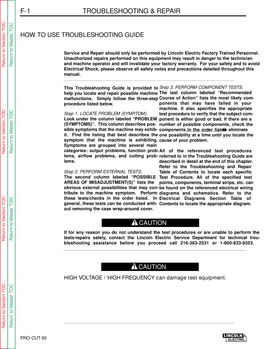 Lincoln Electric SVM104-A service manual Troubleshooting & Repair, HOW to USE Troubleshooting Guide 