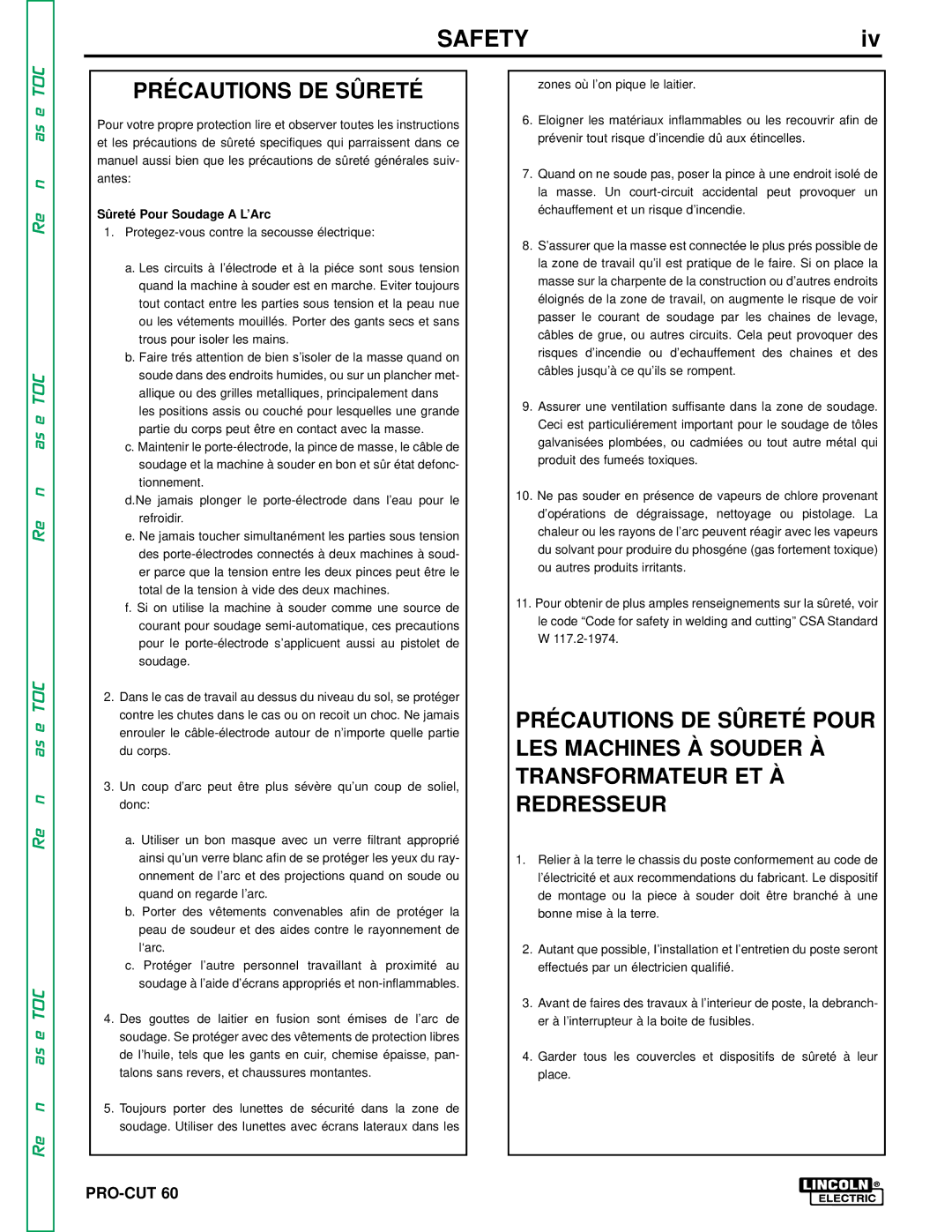 Lincoln Electric SVM104-A service manual Précautions DE Sûreté, Sûreté Pour Soudage a L’Arc 