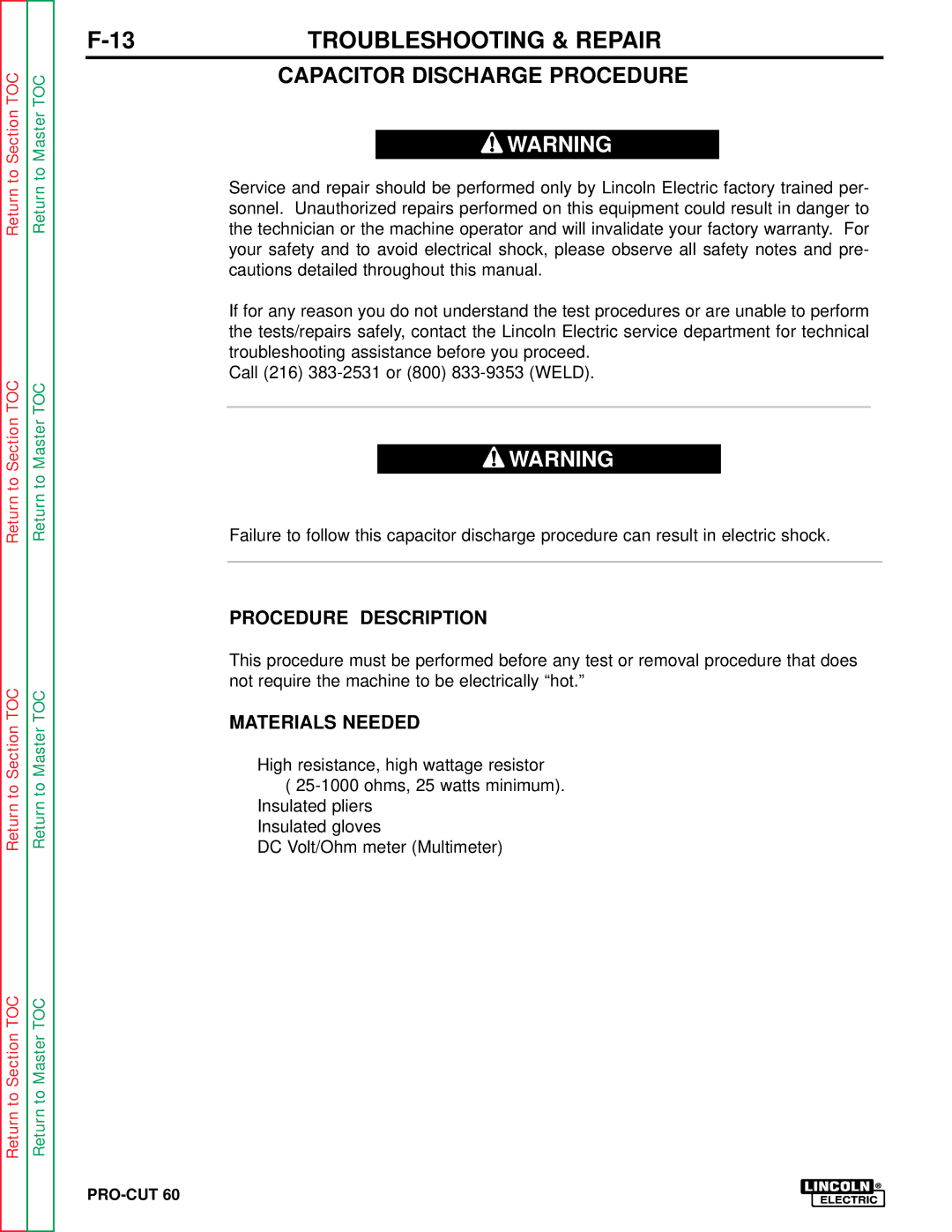 Lincoln Electric SVM104-A service manual Capacitor Discharge Procedure 