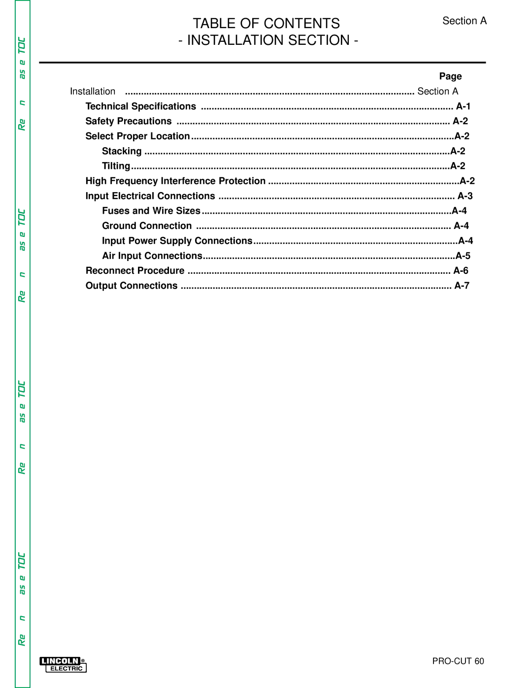 Lincoln Electric SVM104-A service manual Table of Contents 