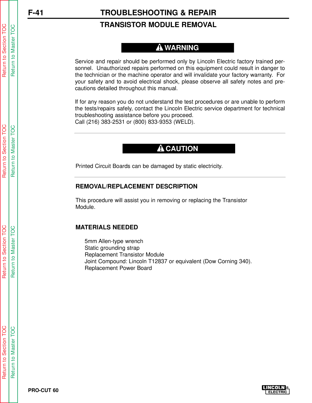 Lincoln Electric SVM104-A service manual 41TROUBLESHOOTING & Repair, Transistor Module Removal 