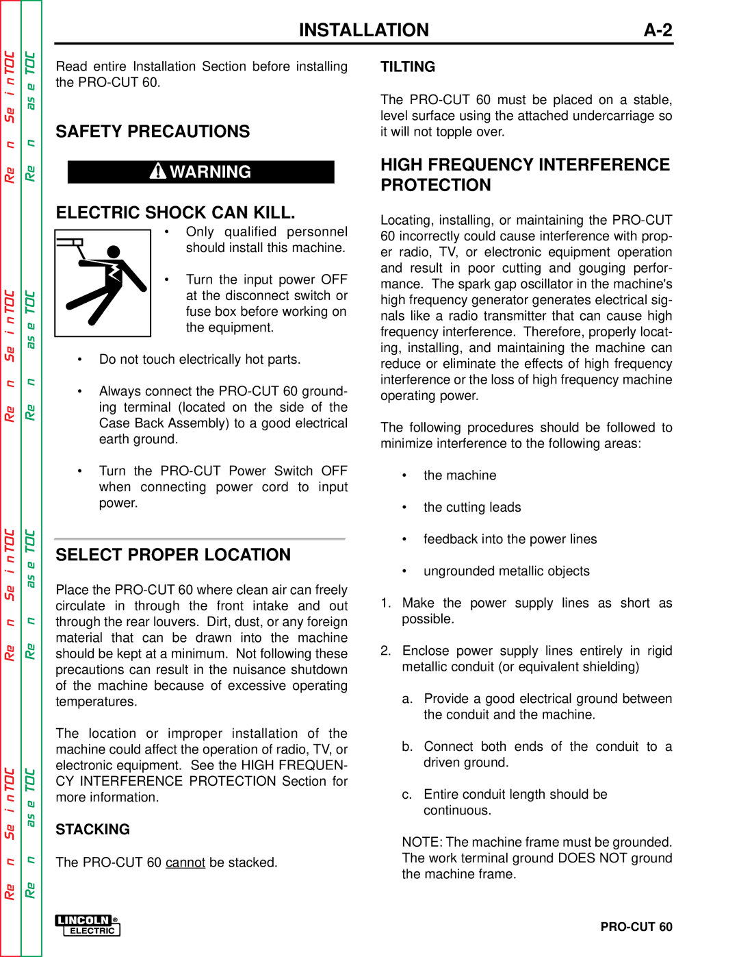 Lincoln Electric SVM104-A Safety Precautions Electric Shock can Kill, Select Proper Location, Tilting, Stacking 