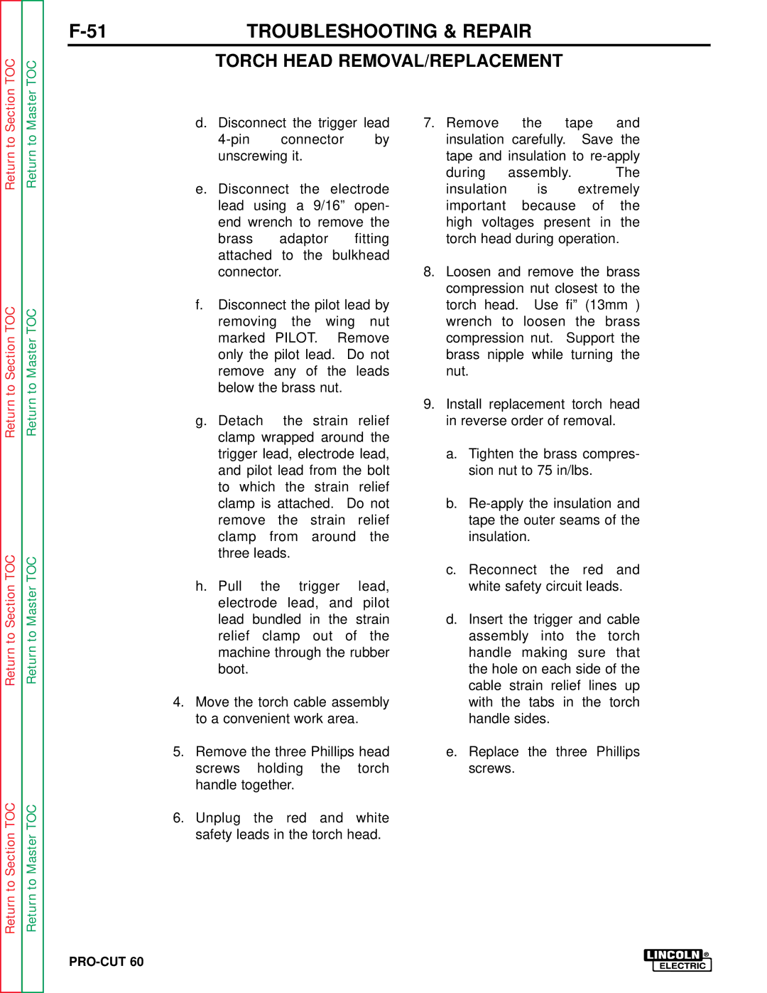 Lincoln Electric SVM104-A service manual Section TOC 