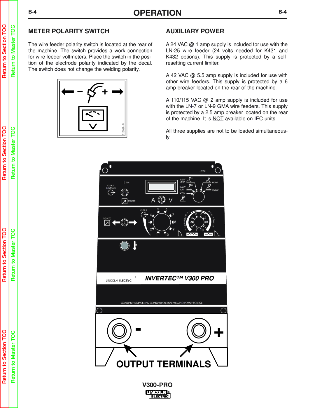 Lincoln Electric SVM105-B service manual Meter Polarity Switch, Auxiliary Power 