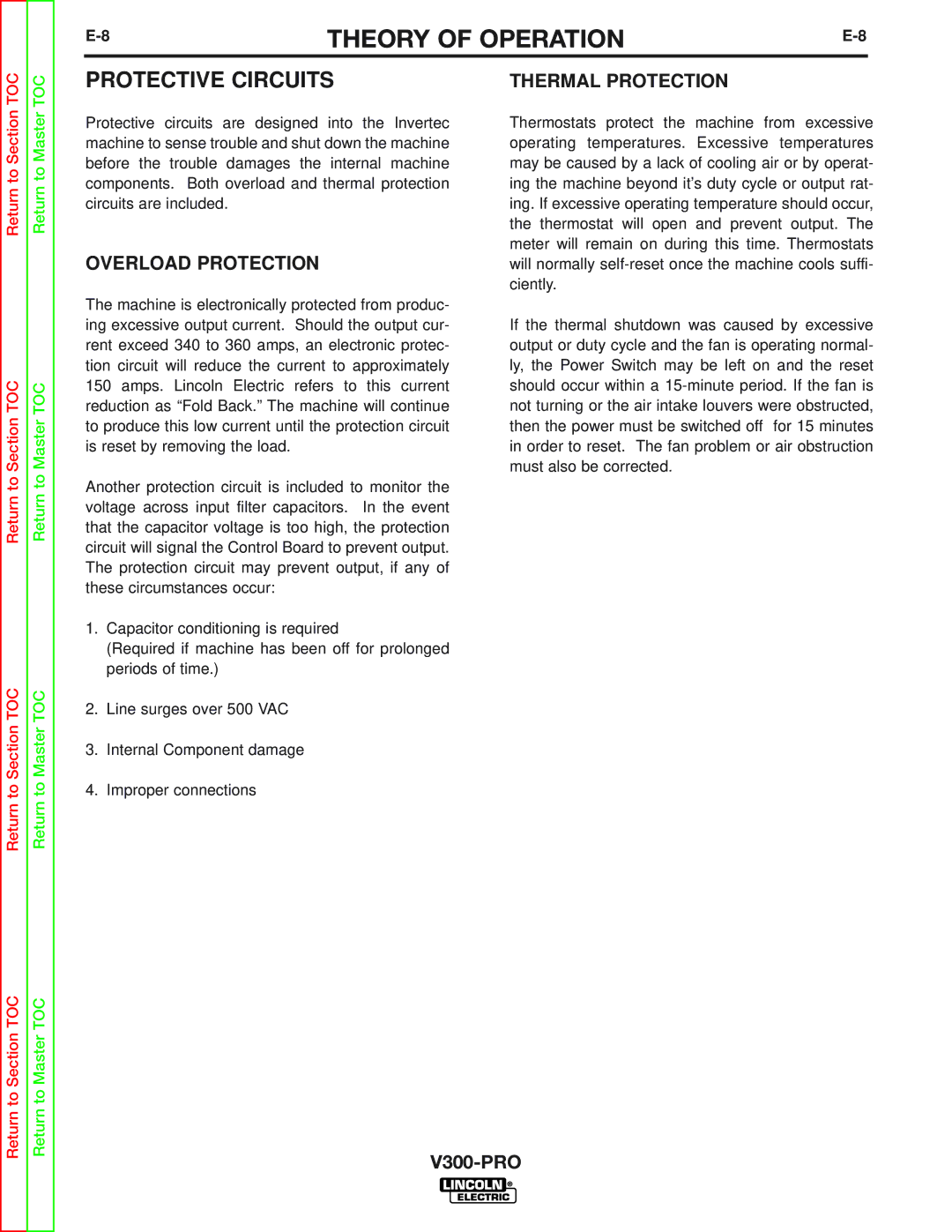 Lincoln Electric SVM105-B service manual Protective Circuits, Overload Protection, Thermal Protection 