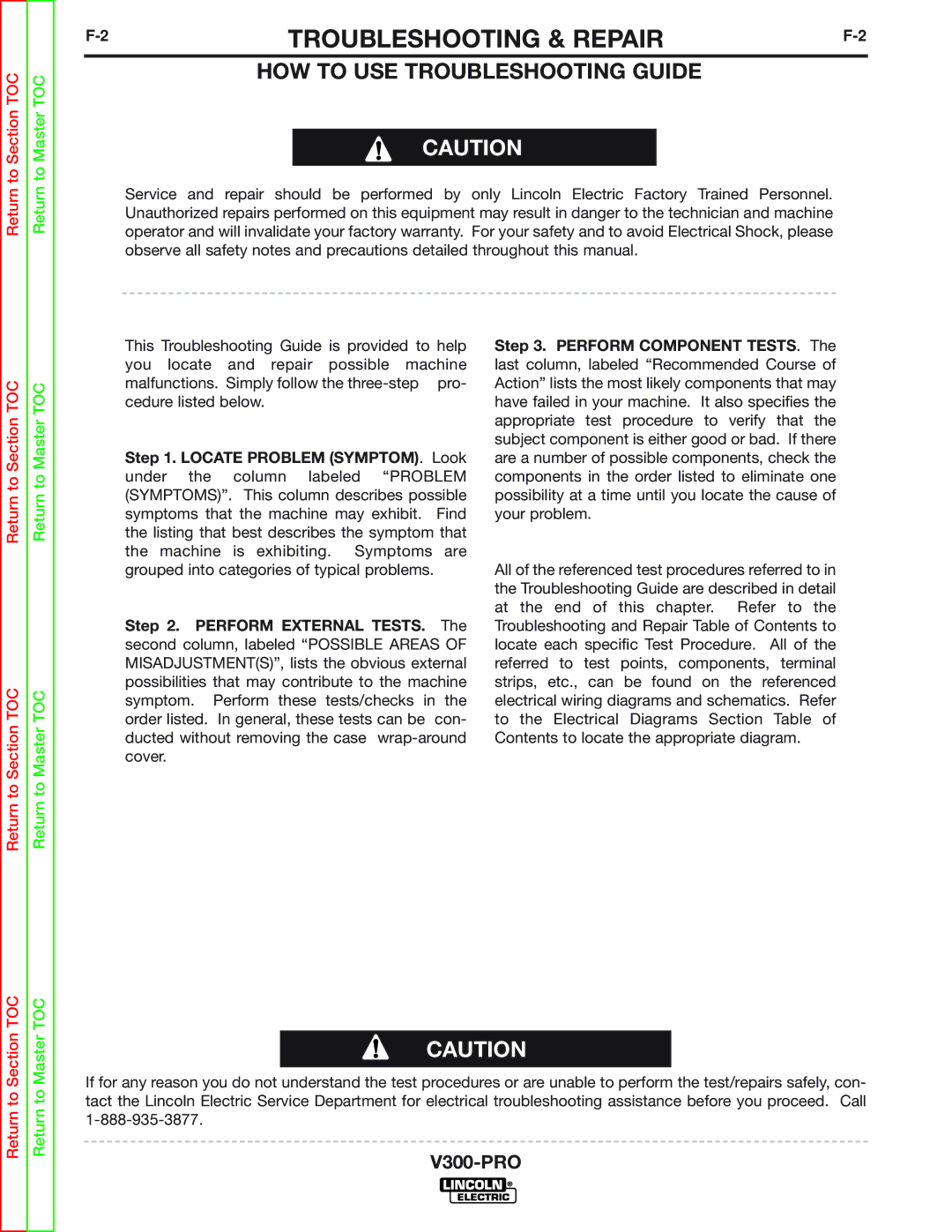 Lincoln Electric SVM105-B service manual Troubleshooting & Repair, HOW to USE Troubleshooting Guide 